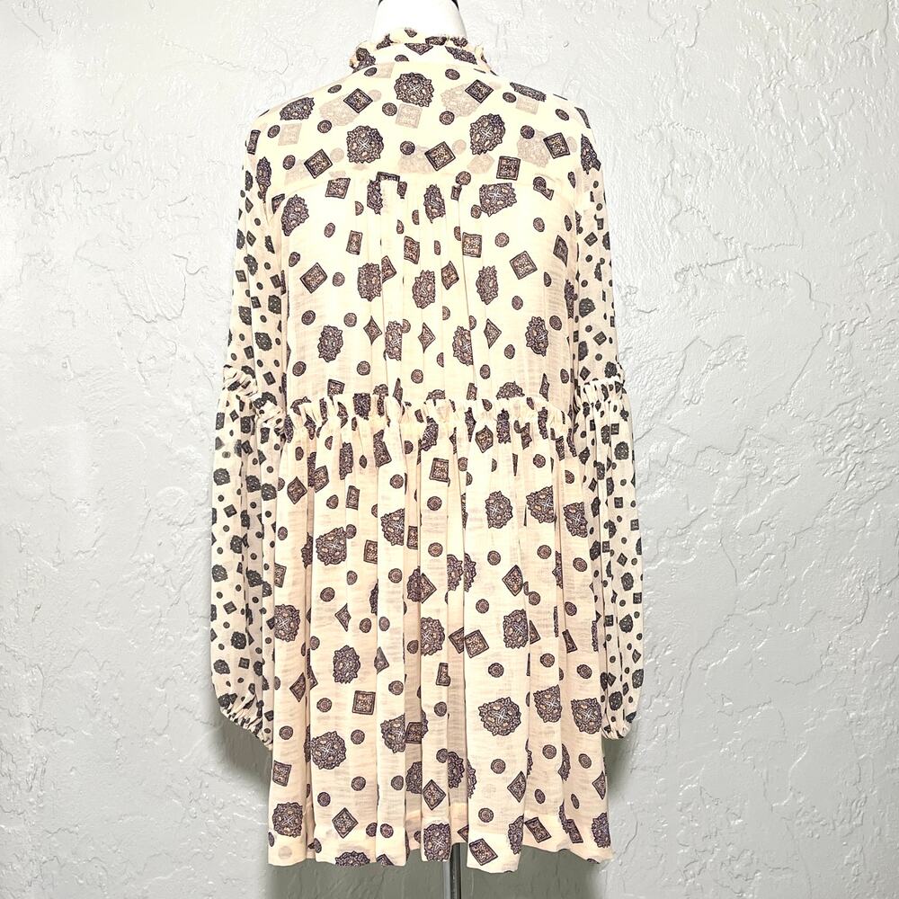 Free People Turn Turn Tea Combo Mini Dress Semi Sheer Balloon Sleeve SZ M - Picture 8 of 11